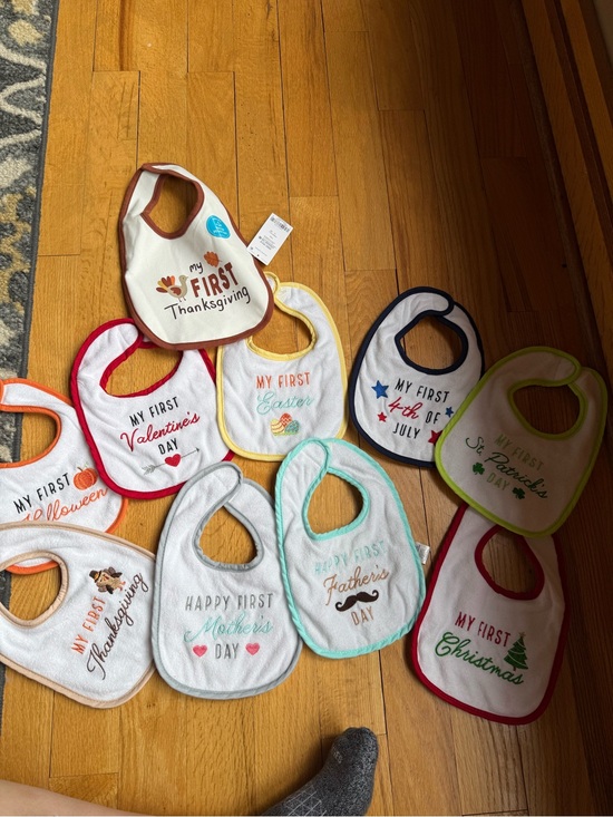 HB Other - Holiday Milestone Baby Bib Set - Assorted Trim Colors